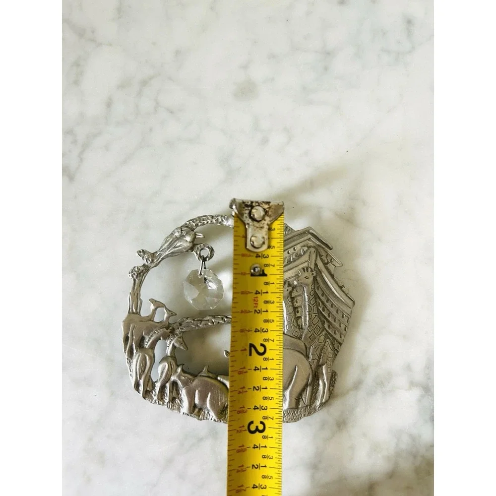 Vintage Pewter Noah's Ark Suncatcher Ornament 3D Animals Giraffes Elephants